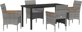 vidaXL Set de masă pentru grădină cu pernă 5 pcs Gri poliratan