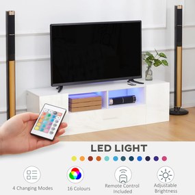 Dulap pentru Televizor cu Luciu Intens pentru Televizoare de pana la 60” cu lumini LED, Suport TV cu Rafturi HOMCOM | Aosom Romania