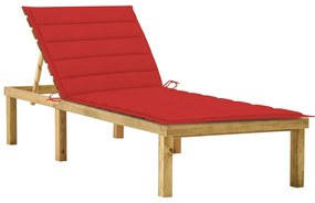 vidaXL Șezlong cu pernă roșie, lemn de pin tratat