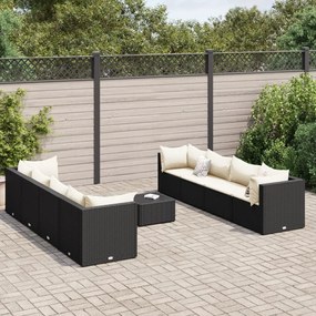 3308040 vidaXL Set mobilier de grădină cu perne, 9 piese, negru, poliratan