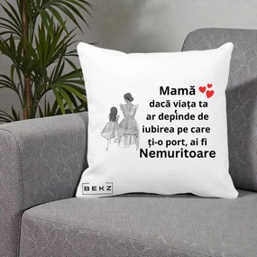 Cadou pentru Mama - Perna Personalizata Mama Nemuritoare Line Art, 40x40 cm, Alba Mata, Husa Detasabila, Perna Inclusa, BEKZ®