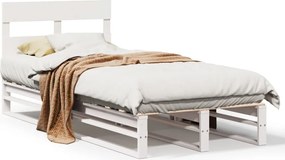 vidaXL Cadru de pat fără saltea, alb, 90x200 cm, lemn masiv pin