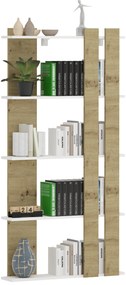 Biblioteca Elmo, 5 Polite, Alb/Stejar Artisan, 80 x 20 x 160 cm