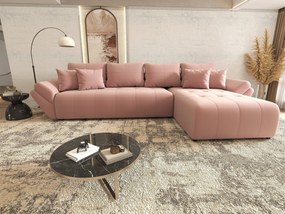 Colțar extensibil dumonde cu ladă de depozitare si sezut confortabil din spuma high-density, Berlin XL Royal Roz 350x185 cm II