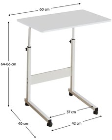 Reglabil masa PC cu roti, alba, JUSTUS