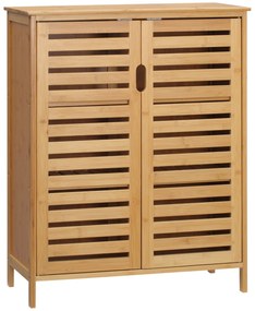 kleankin Dulap baie cu doua usi si 2 rafturi de depozitare, din bambus, natural | Aosom Romania