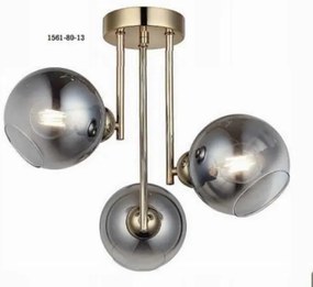 Lustră Gold cu Trei Globuri Fumurii, 3 Dulii E27