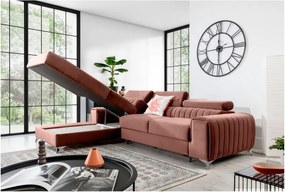 Colțar roz extensibil/cu spațiu de depozitare cu tapițerie din catifea (cu colț pe partea stângă/cu șezlong) Grayson – ELTAP