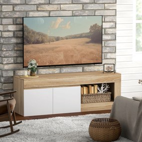 HOMCOM Dulap pentru TV de 60" cu Dulăpior, 2 Uși și Raft Deschis, Mobilier TV din Lemn, 140x40x48 cm, Lemn Natural | Aosom Romania