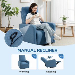 HOMCOM Fotoliu Relaxant Reclinabil Manual la 135°, Rotativ la 360° cu Funcție de Balans, Albastru | Aosom Romania