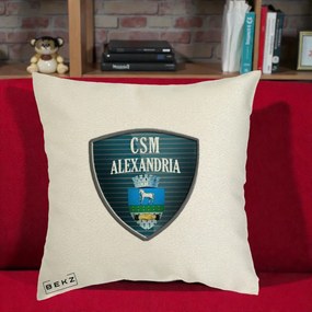 Perna Personalizata CSM Alexandria Fotbal, 40x40 cm, Ecru, Husa Detasabila, Perna Inclusa, BEKZ®