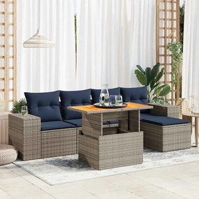 vidaXL Set mobilier grădină cu perne, 6 piese, gri, poliratan