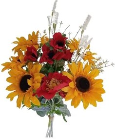 Buchet artificial de floarea-soarelui și mac, 80 x19 cm