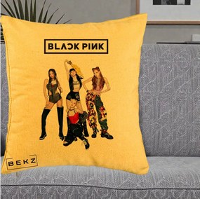 Perna Personalizata K-pop BLACKPINK Fotografie de Grup, 40x40 cm, Galben, Husa Detasabila, Perna Inclusa, BEKZ®