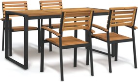 vidaXL Set mobilier de grădină, 5 piese, lemn masiv de acacia și metal