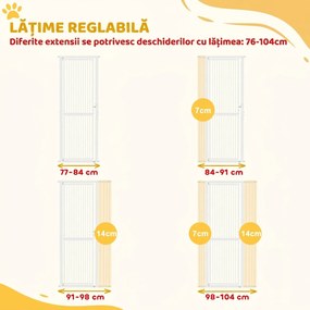 PawHut Gard de Siguranță pentru Animale, 180 cm Înălțime, Spațiu Îngust 3,5 cm, Montare prin Presiune, Lățime 76-104 cm | Aosom Romania