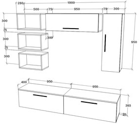 Living haaus V14, Antracit/Stejar Artisan, L 190 cm