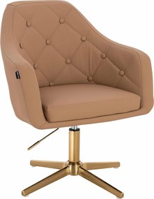 HR831CROSS Scaun Caramel Piele Ecologica Premium Soft cu Bază Aurie