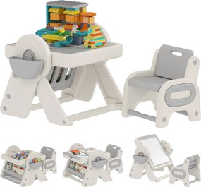AIYAPLAY Set Masă și Scaun pentru Copii 3 în 1 cu Masă de Construcție, Tablă, Suport Convertibil și Containere, Masă Multiactivitate cu Scaun de Plastic pentru Copii 2-4 Ani pentru Cameră Copii | Aosom Romania