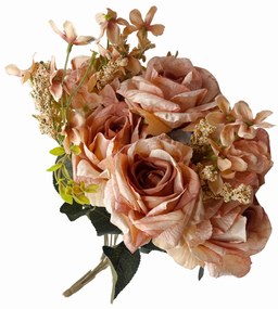 Trandafiri roz piersica artificiali, Paulette, 40cm