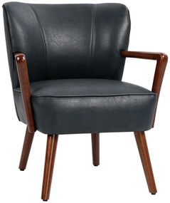 HOMCOM Fotoliu decorativ, scaun larg, aspect de piele, cadru din lemn, 120 kg, 67x77x80 cm, Negru | Aosom Romania