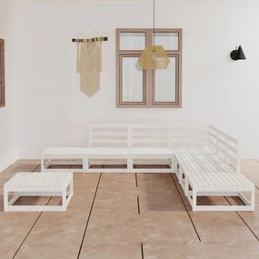 Set mobilier de gradina, 8 piese, alb, lemn masiv de pin