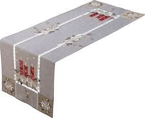 decoDoma Traversă de masă cu broderie TREI LUMÂNĂRI 40 x 110 cm
