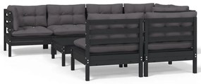 Set mobilier gradina cu perne, 8 piese, negru, lemn masiv pin Negru, 1