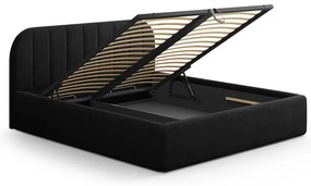 Pat matrimonial negru tapițat cu spațiu de depozitare cu somieră 200x200 cm Juno – Windsor &amp; Co Sofas