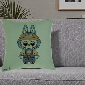 Perna Personalizata Labubu Toanart Blugi, 40x40 cm, Verde, Husa Detasabila, Perna Inclusa, BEKZ®