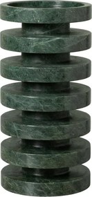 Sfeșnic din marmură verde cu textură naturală, discuri circulare suprapuse, finisaj glazurat, 20×10 cm, „Pilier"