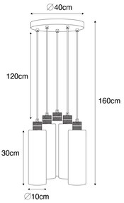 Lampă modernă suspendată neagră cu sticlă fumurie cu 5 lumini - Stavelot