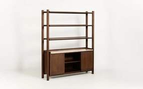 Bibliotecă lemn masiv Steekla si marmura, 152 × 43 × 183 cm - Nuc