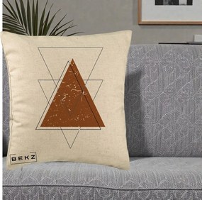Perna Decorativa Geometric Triunghiuri Sacred, 40x40 cm, Bej, Husa Detasabila, Perna Inclusa, BEKZ®