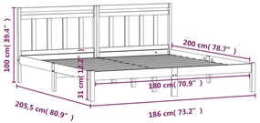 Cadru de pat Super King 6FT, 180x200 cm, lemn masiv Maro, 180 x 200 cm