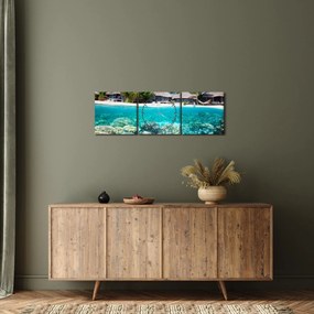 Tablou cu plaja pe insulă tropicală (cu ceas) (90x30 cm)