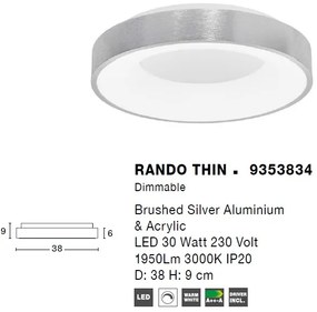 Plafoniera LED moderna 38cm RANDO THIN argintie NVL-9353834