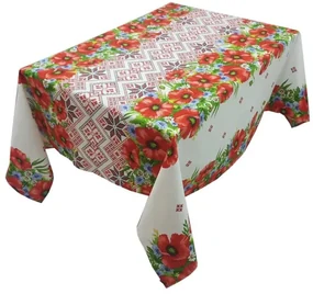 Fata de masa pentru living si bucatarie CASA GINO , cu motive traditionale, bumbac 100%, 125X150 cm, masa 4 persoane, model Maci