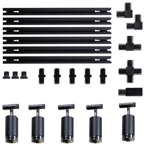 Sistem modern de iluminat pe șine cu 5 spoturi negre fumurii monofazate - Iconic Jeana