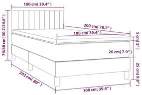Pat box spring cu saltea, gri inchis, 100x200 cm, catifea Morke gra, 100 x 200 cm, Benzi verticale