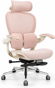 Scaun ergonomic MORATTI D5, Suport lombar dual 360°, Tetieră 4D, Șezut Zero-Pressure Frameless Mesh, Cotiere Flip-Back 4 poziții, Reclinare 135°, Suport picioare, Roz