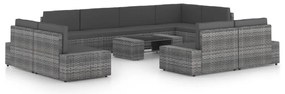 vidaXL Set mobilier de grădină cu perne, 10 piese, gri, poliratan