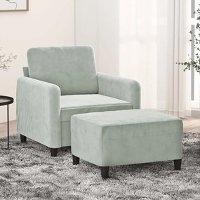 vidaXL Fotoliu canapea cu taburet, gri deschis, 60 cm, catifea