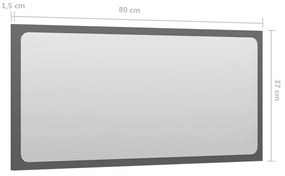 Oglinda de baie, gri extralucios, 80x1,5x37 cm, PAL gri foarte lucios, 80 x 1.5 x 37 cm