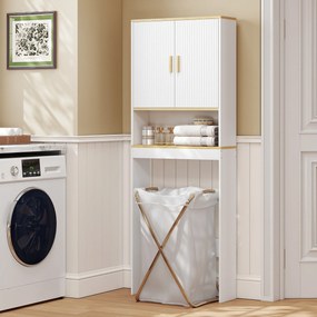 HOMCOM Etajeră pentru Baie deasupra WC-ului de 3 Niveluri cu Raft Deschis 2 Uși și Raft Reglabil 64x20x170,5 cm Alb | Aosom Romania