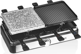 Gratar electric cu raclette Zilan ZLN8863, placa de piatra si placa de aluminiu, putere 1400 W, Gri