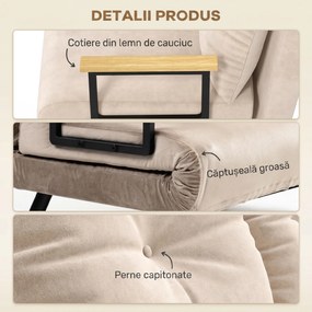 HOMCOM Canapea Pat de 2 Locuri cu Spătar Reglabil pe 5 Nivele și 2 Perne din Material Capitonat, 102x73x81 cm, Negru | Aosom Romania