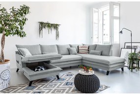 Canapea extensibilă în formă de „U” cu șezlong pe partea dreaptă Miuform Charming Charlie, gri deschis