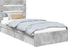 vidaXL Pat cu storage Gri din beton 90 x 190 cm Lemn compozit