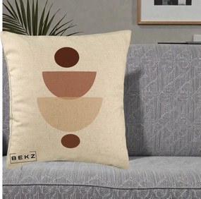 Perna Decorativa Geometric Boho Balance, 40x40 cm, Bej, Husa Detasabila, Perna Inclusa, BEKZ®